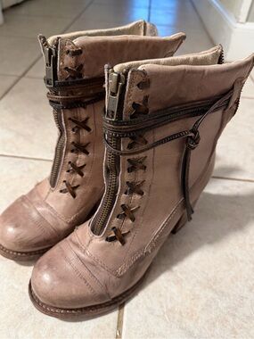 Freebird by Steven Bailey Women's Taupe Lace-Up Zip Ankle Boots
